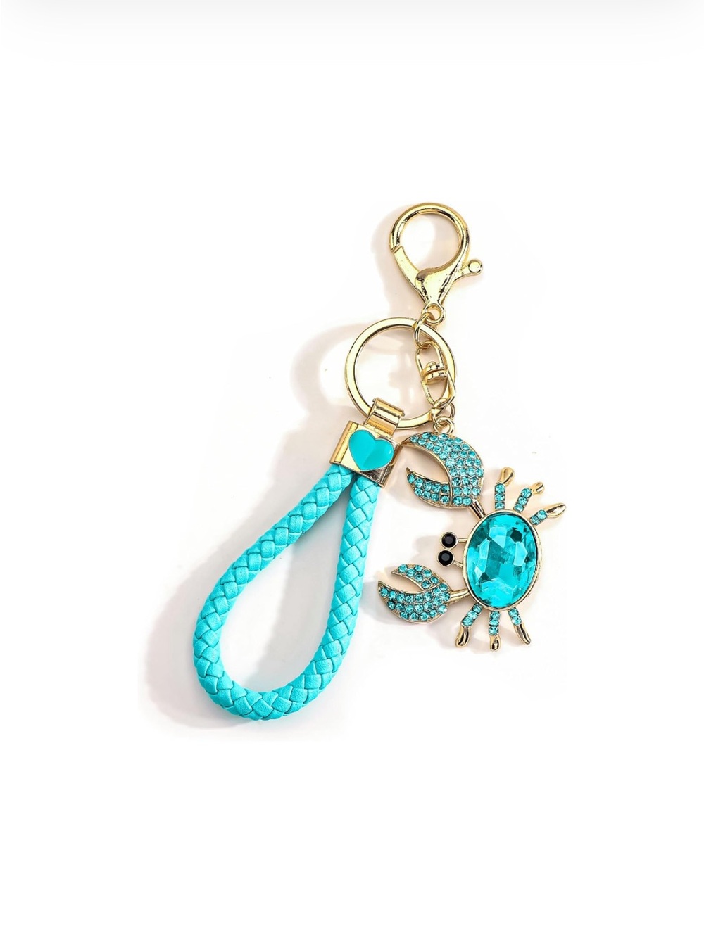 $28.00- Blue Braided Loop Pave Crystal Crab Bag Charm Keychain